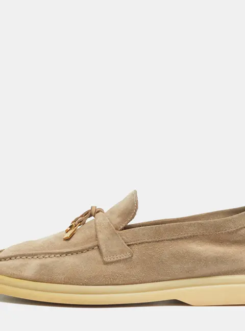 Loro Piana Beige Suede Summer Charms Walk Loafers Size 35
