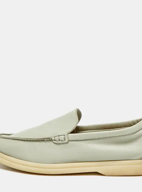 Loro Piana Summer Walk Size 37.5 Light Sky Blue Leather Loafers