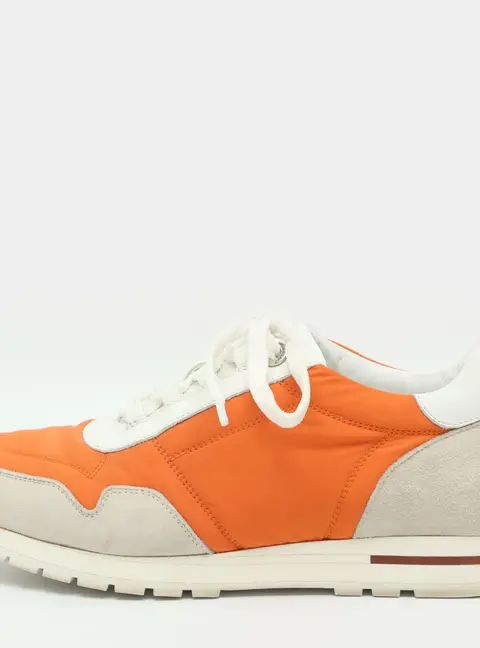 Loro Piana My Wind Size 37 Orange/White Neoprene and Suede Low Top Sneakers