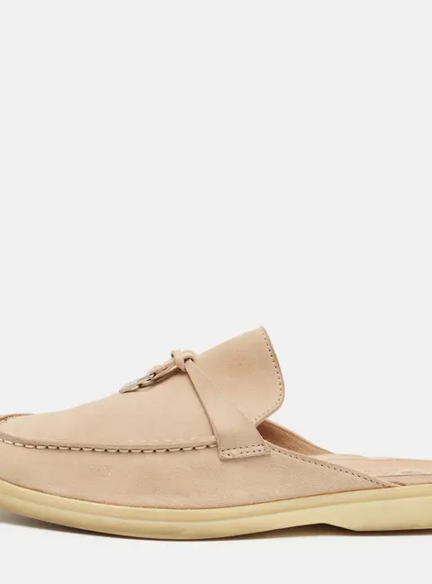 Loro Piana Babouche Charms Walk Size 37 Beige Suede Mules