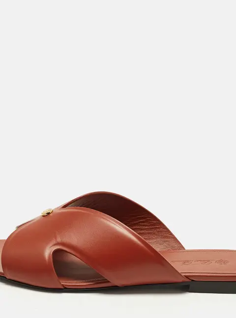 Loro Piana Vera Size 39 Brown Leather Slide Flats