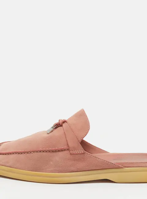 Loro Piana Babouche Charms Walk Size 40 Pink Suede Mules