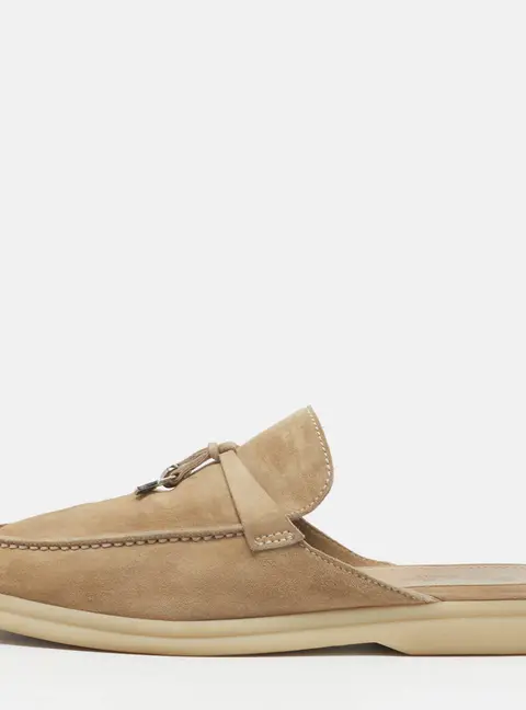 Loro Piana Babouche Charms Walk Size 39 Beige Suede Flat Mules