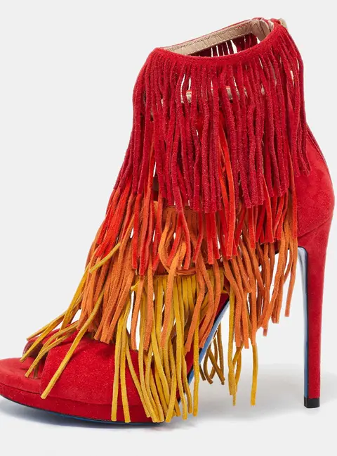 Loriblu Tri Color Suede Fringe Detailed Ankle Strap Sandals  Size 36.5