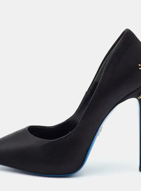 Loriblu Fodera Size 35.5 Black Satin Butterfly Crystal Embellished Pointed Toe Pumps