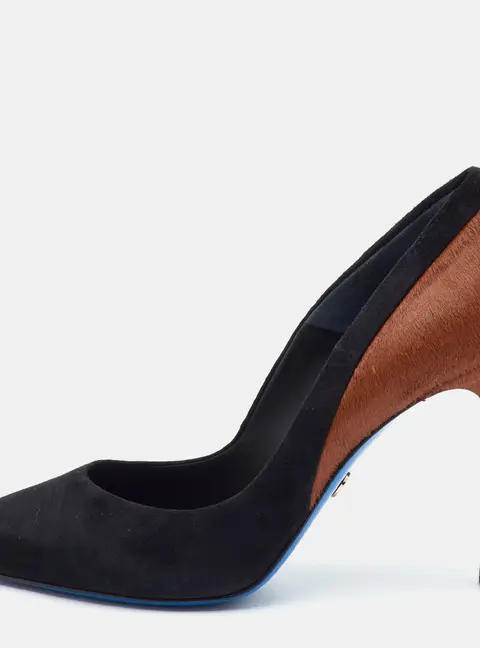 Loriblu Size 38 Black/Brown Calf Hair and Suede Pointed Toe Pumps