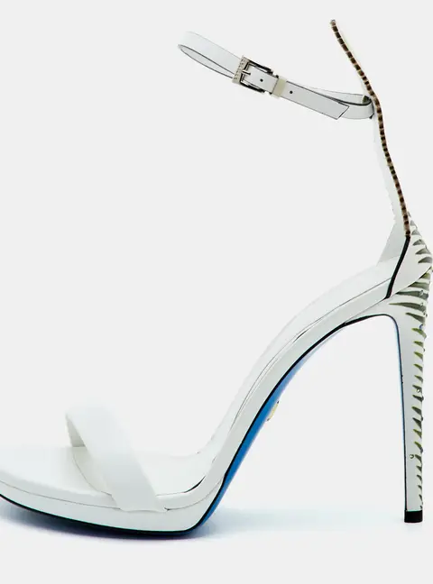 Loriblu Size 39 White Leather Leaf Crystal Embellished Ankle Strap Sandals