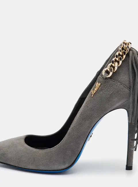 Loriblu Size 36 Grey Suede Chain Fringe Detail Pointed Toe Pumps