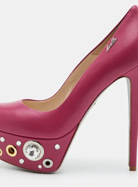 Loriblu Size 36 Pink Leather Crystal Embellished Platform Pumps