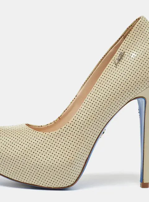 Loriblu Beige Perforated Patent Leather Peep Toe Platform Pumps Size 37