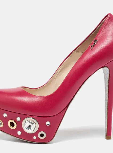 Loriblu Pink Leather Crystal Embellished Platform Pumps Size 37
