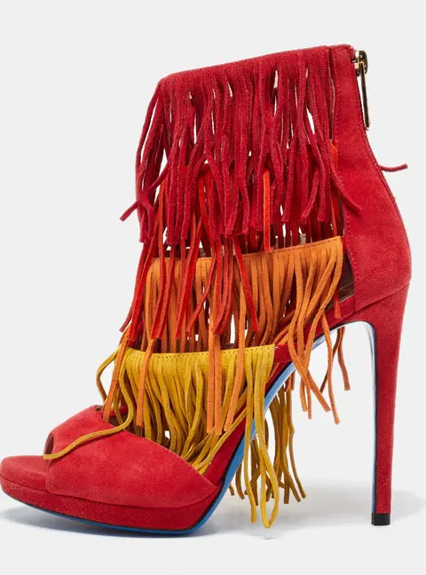 Loriblu Multicolor Suede Cut Out Fringe Platform Sandals Size 37.5