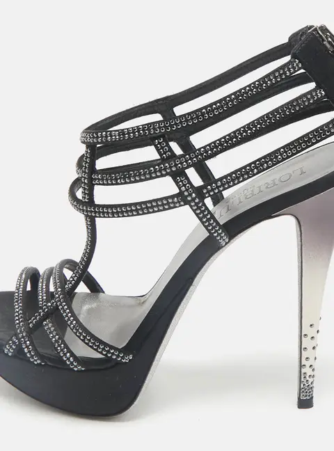 Loriblu Black Suede Crystal Embellished Platform Sandals Size 40