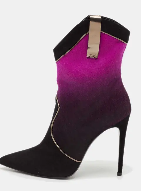 Loriblu Purple/Black Calf Hair and Suede Ankle Length Boots Size 41