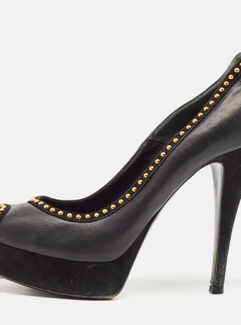 Loriblu Black Leather Peep Toe Platform Pumps Size 39