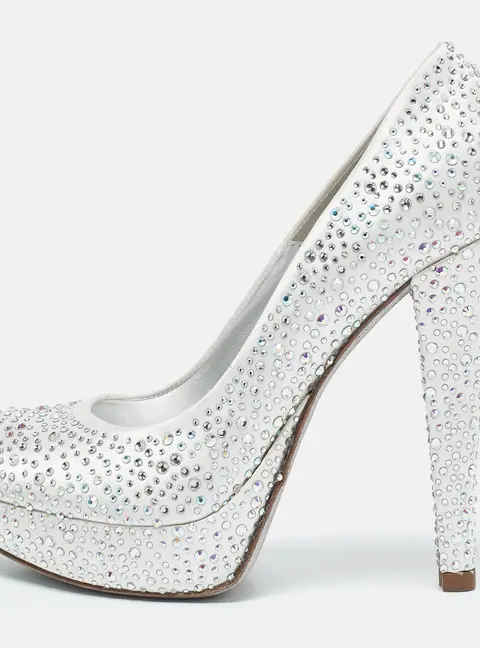Loriblu Silver Satin Crystal Embellished Platform Pumps Size 36.5