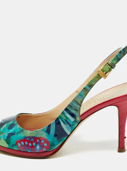 Loriblu Multicolor Patent Leather Printed Flower Peep Toe Slingback Pumps Size 36