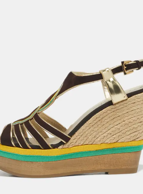 Loriblu Multicolor Leather and Suede Wedge Sandals Size 40