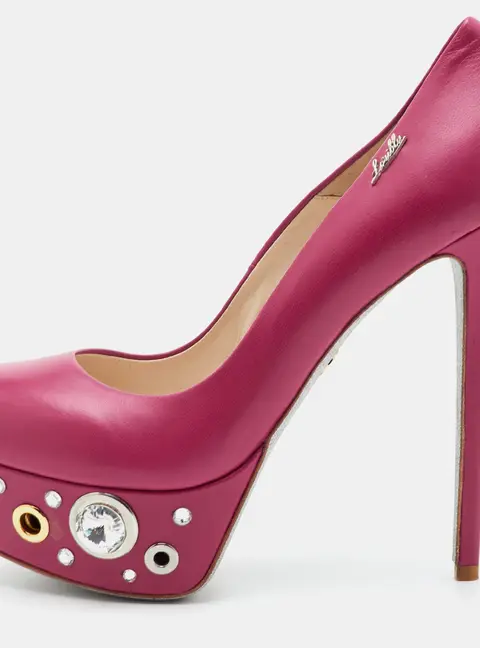 Loriblu Size 39 Pink Leather Eyelet Crystal Embellished Platform Pumps