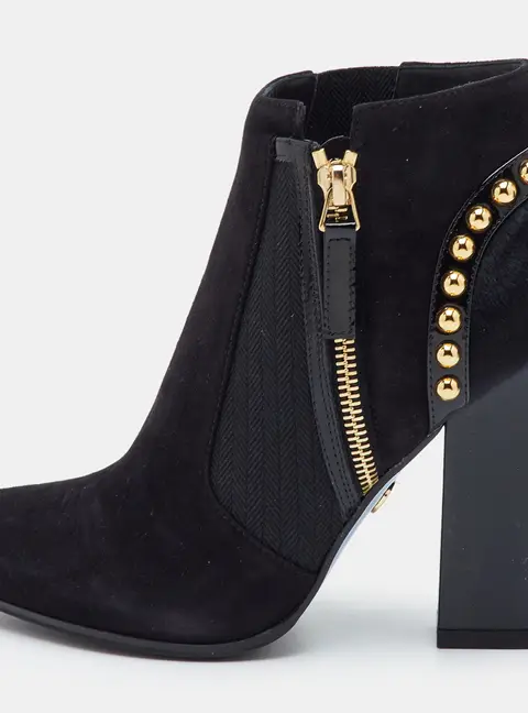 Loriblu Size 36 Black Suede and Calf Hair Studded Ankle Length Boots