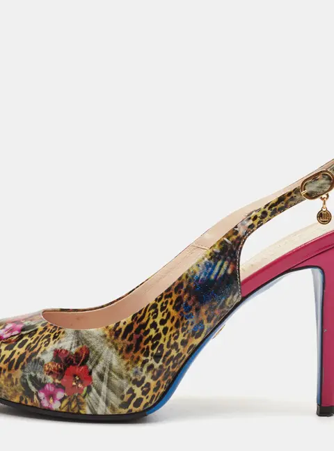 Loriblu Size 39 Multicolor Patent Leather Peep Toe Slingback Sandals