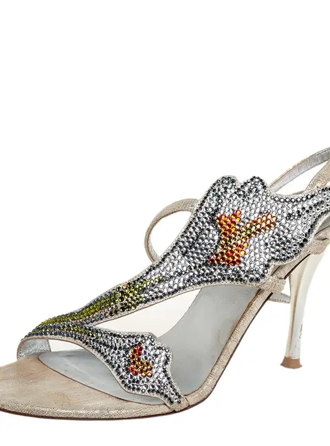 Loriblu Silver Fabric Crystal Embellished Sandals Size 36