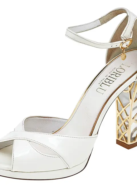 Loriblu White Patent Leather Ankle Strap Sandals Size 37