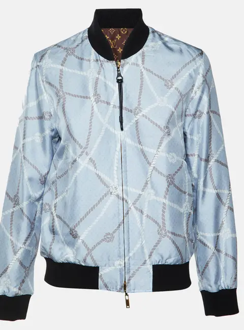 Louis Vuitton Blue/Brown Monogram Rope Print Silk Reversible Bomber Jacket S