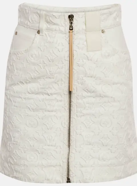 Louis Vuitton White Fil Coupe Denim Mini Skirt S