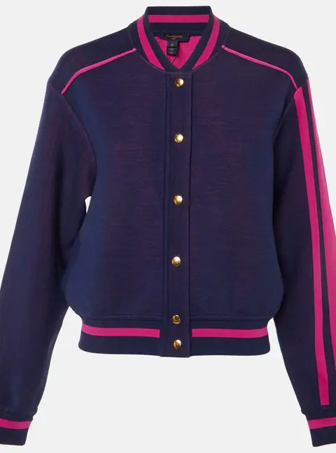 Louis Vuitton Navy Blue Monogram Silk & Wool Bomber Jacket XS