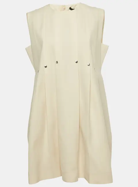 Louis Vuitton Cream Wool Pleated Sleeveless Mini Dress M