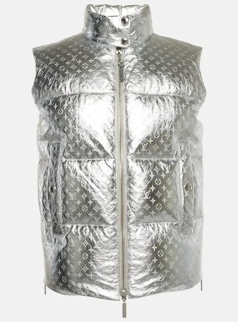 Louis Vuitton Silver Coated Monogram Leather Down Gilet S