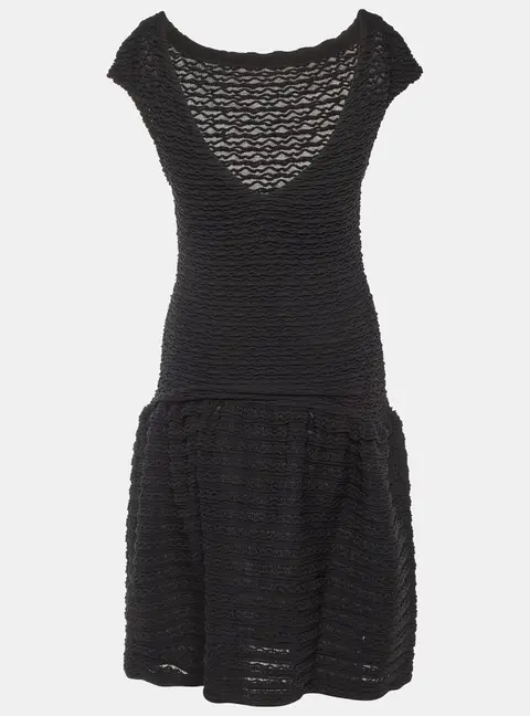 Louis Vuitton Black Wavy Textured Knit Knee Length Dress L