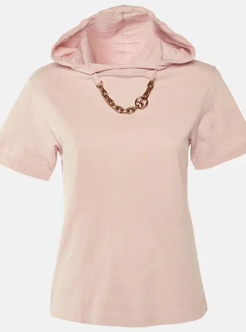 Louis Vuitton Pink Cotton Chain Detail Hooded T-Shirt XXS