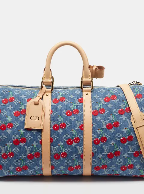 Louis Vuitton x Takashi Murakami Keepall Bandouli&egrave;re 45 Blue Monogram Cherry Denim Duffel Bag