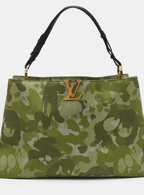 Louis Vuitton x Takashi Murakami ArtyCapucines XXL Khaki Camouflage Denim Shoulder Bag
