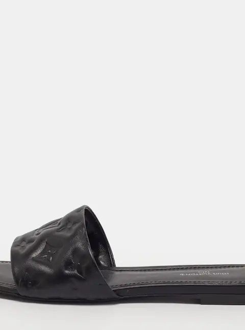 Louis Vuitton Revival Size 38 Black Leather Flat Slides