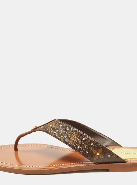 Louis Vuitton Sunny Size 37.5 Brown Coated Canvas Thong Sandals