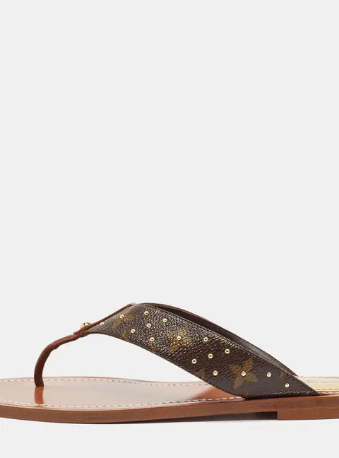 Louis Vuitton Sunny Size 38 Brown Monogram Canvas and Leather Thong Sandals