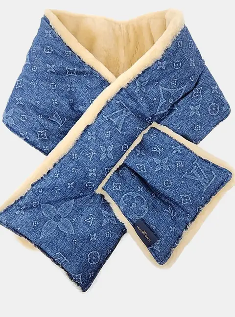 Louis Vuitton Shearling Blue/Beige Monogram Muffler M77144