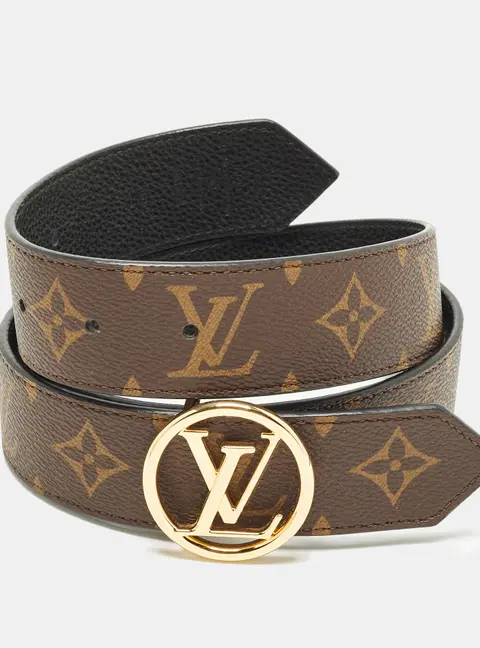 Louis Vuitton LV Circle 80 CM Buckle Belt Black Leather and Monogram Canvas