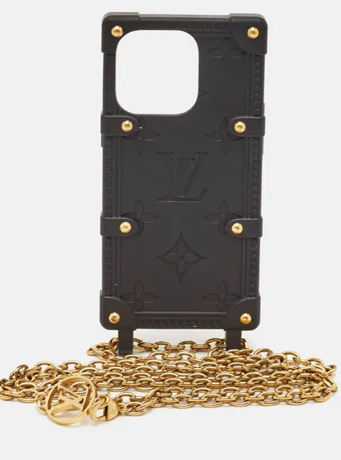 Louis Vuitton Re-Trunk Black Monogram Rubber Chain iPhone 14 Pro Case