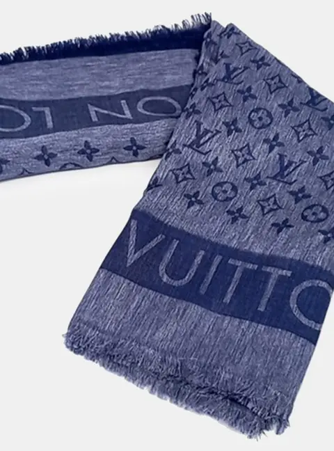 Louis Vuitton Lock 'n' Go Navy Blue Wool Silk Scarf and Shawl