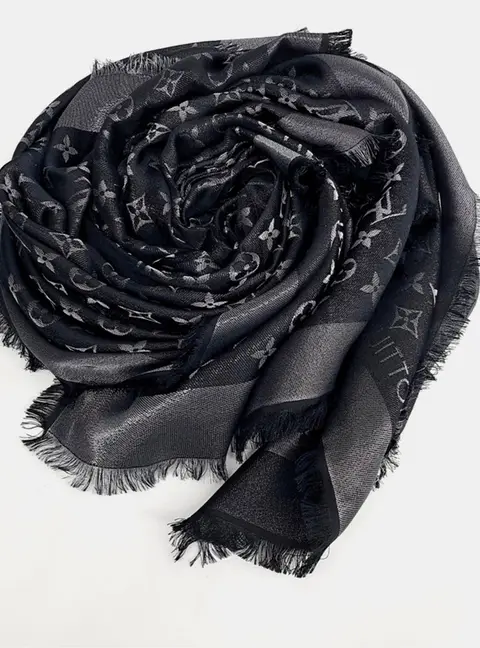 Louis Vuitton Black/Grey Monogram Silk Viscose Wool Shine Shawl