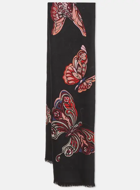 Louis Vuitton Black Butterfly Print World Of Love Monogram Shawl