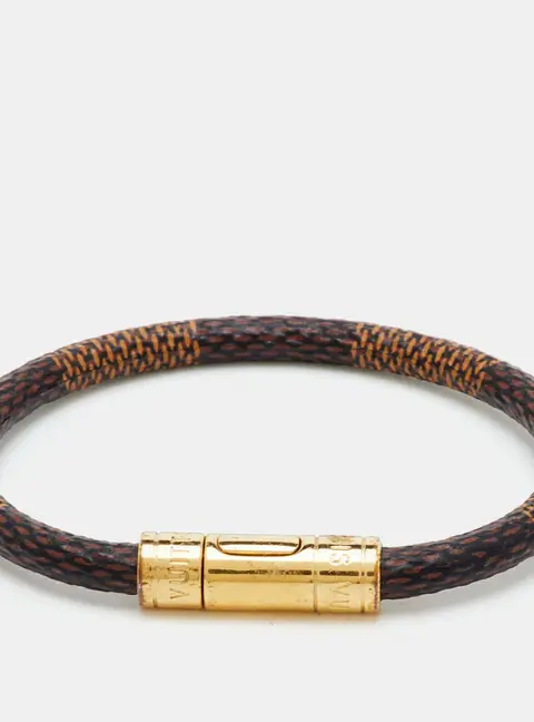 Louis Vuitton Keep It Brown Damier Canvas Gold Tone Bracelet