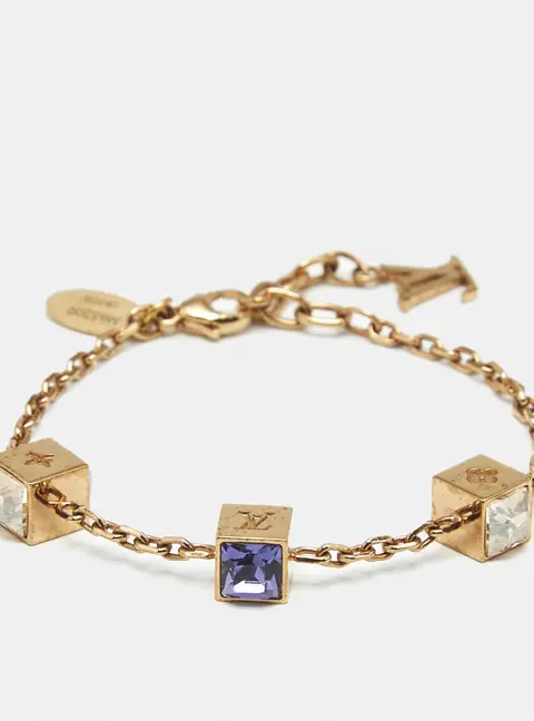 Louis Vuitton Gamble Monogram Cube Crystal Gold Tone Bracelet