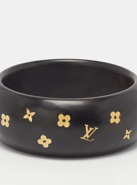 Louis Vuitton Dark Brown Wood Sylvania Enamel Gold Tone Bangle Bracelet