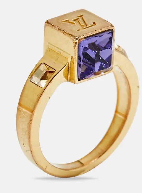 Louis Vuitton Gamble Crystals Gold Tone Ring Size 50