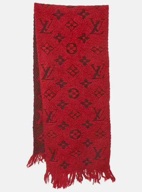 Louis Vuitton Red Wool Silk Echarpe Logomania Scarf
